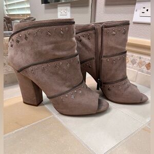 Jessica Simpson Taupe Peep-Toe Heeled Boots